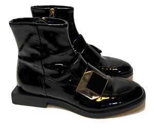 Pierre Hardy size 38.5 8.5 patent leather unique ankle boots square adornment  