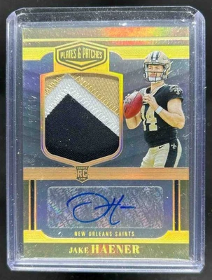 2023 Panini Plates & Patches Jake Haener Rookie Patch Auto RC Gold #/75 Saints - Image 1 of 2