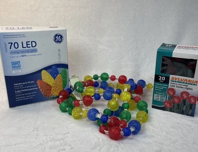 Holiday Light Bundle Multi LED Sets + Retro Beaded String 3pc Lot Xmas Decor - Image 1 of 4