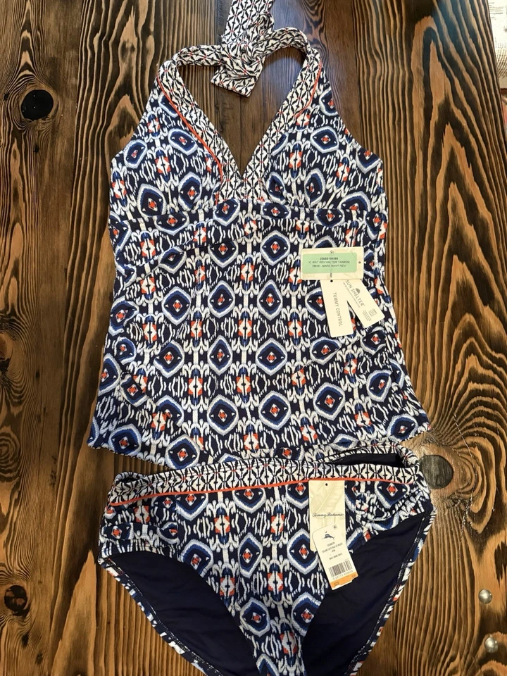 TOMMY BAHAMA Island Cays Ikat Two-Piece Halter Tankini Swimsuit, Small, NWOT - Image 1 of 4
