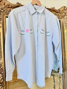 Vintage Duck Heart Embroidered Chambray Button Shirt Medium Marks - Picture 1 of 1