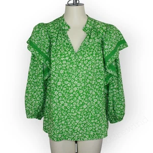 Blusa grande WhoWhatWear Kelly verde floral con volantes encaje abullonada manga 3/4 envío gratuito - Imagen 1 de 10