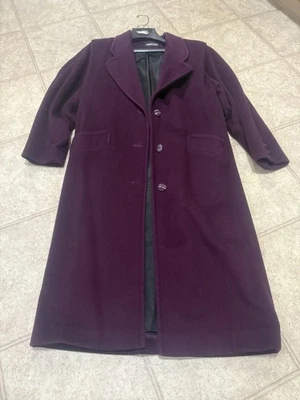 Vintage Plum Wool Trench Coat M Calf Length 43” Long Unique Shoulder Old Money - Image 1 of 4