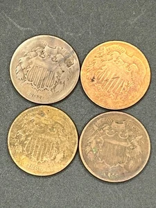 US Two Cent, Lot of 4-1864 (2), 1865 (2) - Picture 1 of 3