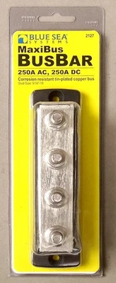 MaxiBus BusBar Tin Plated Copper Bus 5/16"-18 NEW Blue Sea Systems 2127 4 Studs - Image 1 of 2