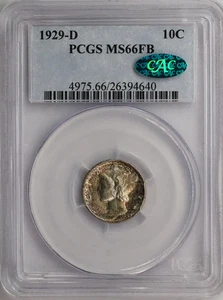 Moneda de diez centavos Mercury 1929-D graduación profesional MS66FB CAC - Imagen 1 de 5