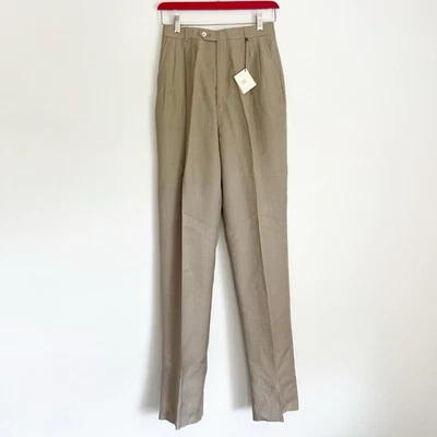 Новый Barry Bricken I. Magnin Jane брюки Slack желтовато-коричневый без кромки льняной смеси размер 8 ярлыков - Изображение 1 из 4