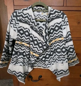 Jack by BB Dakota Medium Cardigan Jacke Western Azteken Fransen grau weiß gelb - Bild 1 von 10