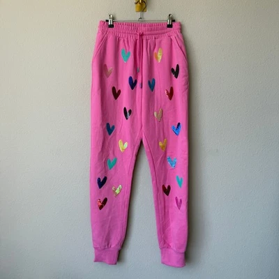 Queen of Sparkles Pink Sequin Heart Sweatpants Size M - Image 1 of 4