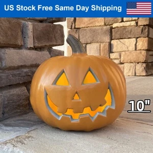 10" Halloween Pumpkin LED Light Up Jack-O'-Lantern Round Lamp Yard Home Decor - Picture 1 of 12