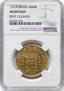 Brazil 1721-R João V Gold 4000 Reis NGC AU Details - Fabulous Toned Large Gold! - Picture 1 of 2