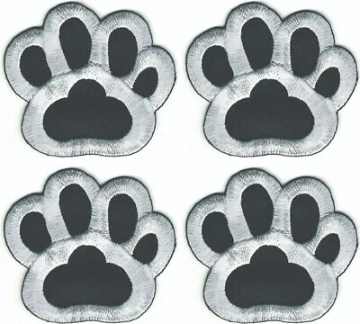 Black Dog Paw Patch Embroidered Cut out Iron on Sew on Lot of 4 - Image 1 of 2