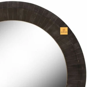 WOOD HORN INLAY ROUND SHAPE HOME DECORATIVE WLL MOUNTED MIRROR FRAME - Picture 1 of 6