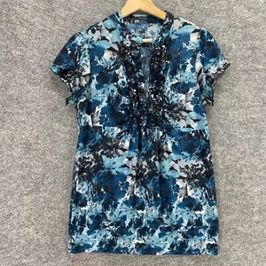 Maurices Top Women L Large Blue Floral Ruffle V Neck Short Sleeve - Picture 1 of 11