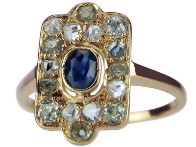 Jugendstil 585 Gelb Gold 0,80 ct Altschliff Diamant 0,30 ct Saphir Damen Ring! - Bild 1 von 4