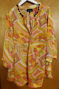Blusa transparente para mujer Evan Picone más 18W rosas y naranjas con cuentas de plástico - Imagen 1 de 4