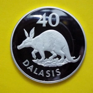 1977 GAMBIA 40 Dalasis Superb Gem Proof Silver Coin - Aardvark - Picture 1 of 12