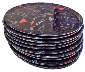 Party Drinks Oval Appetizer Melamine Plates Precidio Set of 10 Purple Barware - Picture 1 of 5