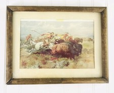 C.M. Russell Color Print Mandan Buffalo Hunt National Heritage Arts Framed