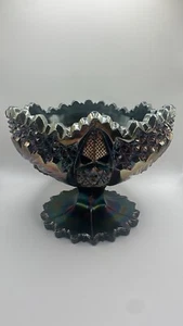 Fenton Amethyst Starburst Pinwheel Pattern Carnival Glass Compote Footed Bowl - Picture 1 of 2