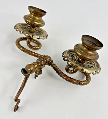 Antique Victornia Brass Wall Mount 2 Arm Scone Gas Light Fixture Ornate - Image 1 of 4