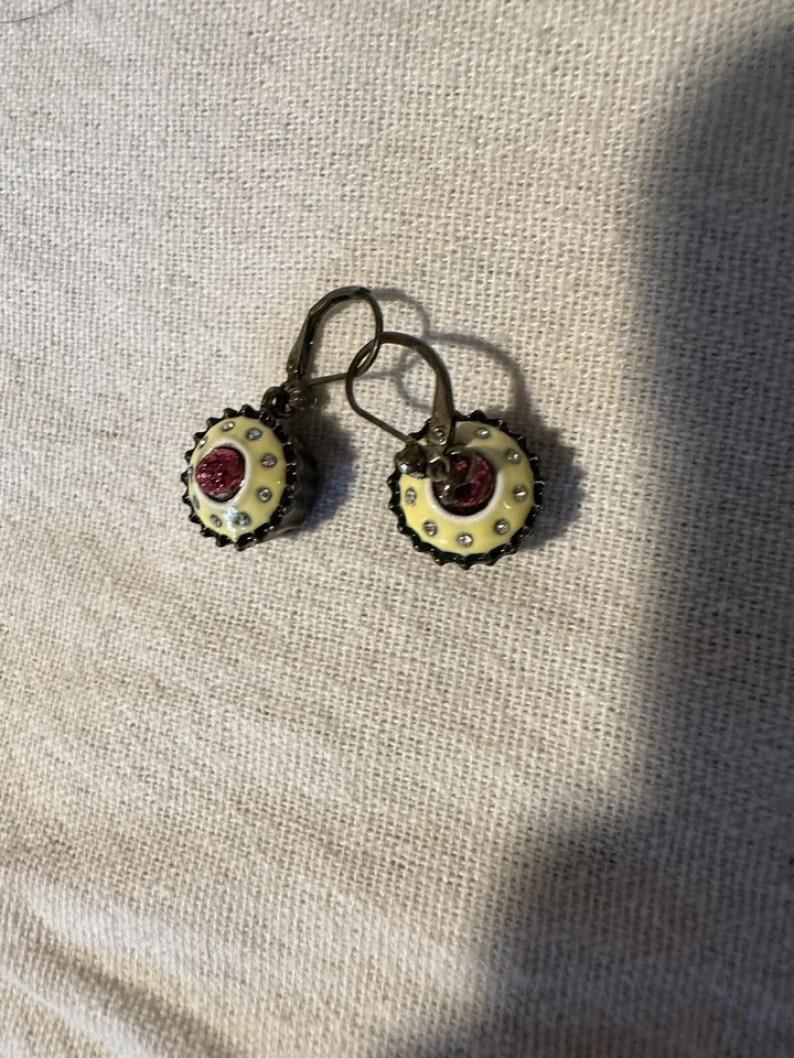 White Red Pewter Cupcake Dangle Earrings  - Image 1 of 2