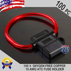 100 Pack 10 Gauge ATC In-Line Blade Fuse Holder 100% OFC Copper Wire Protection - Picture 1 of 1