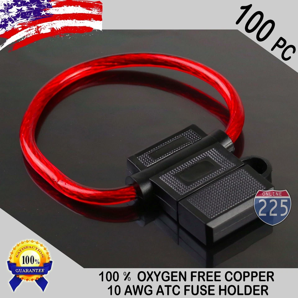 100 Pack 10 Gauge ATC In-Line Blade Fuse Holder 100% OFC Copper Wire Protection - Image 1 of 1