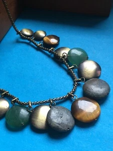 Collier de Véritables Pierres Oeil de Tigre Signé MONET - Picture 1 of 8