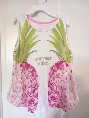 Tommy Bahama Girls "Summer Vibes" Pineapple Tank Top Size M 10-12 Glitter - Image 1 of 4
