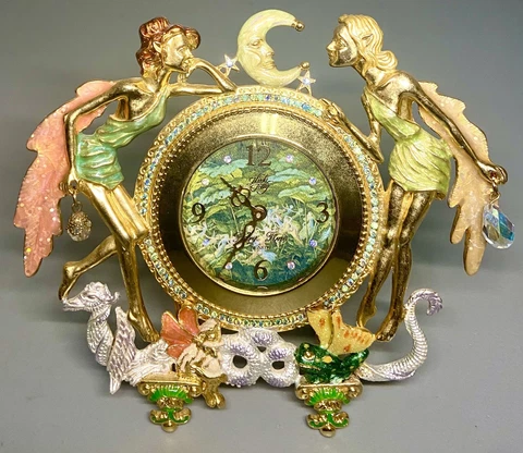 KIRKS FOLLY Limited Edition FAIRY TIME CLOCK Winged Frog AB Rhinestone Jeweled Cover