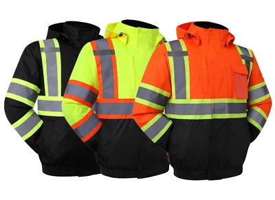 Hi Vis Class 2 Insulated Safety Jacket Bomber Jacket Coat Fleece Reflective - Image 1 of 4