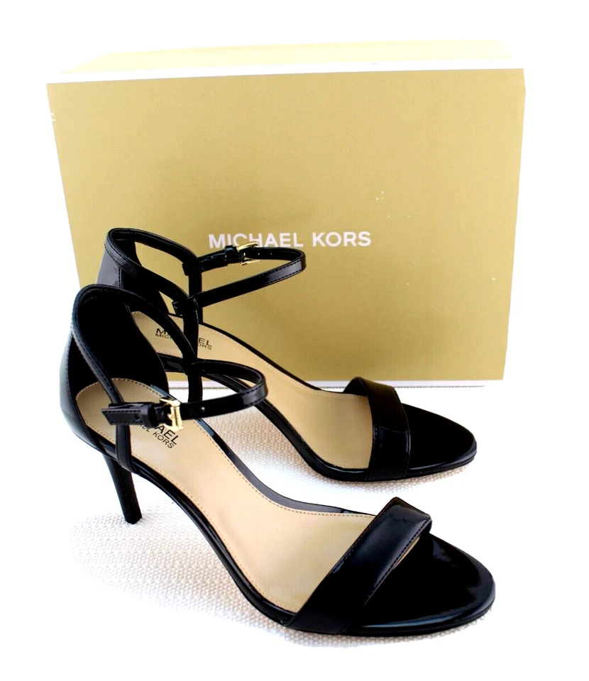 Michael Kors Simone Mid Faux Patent Leather Sandals Women's Size 8m Black