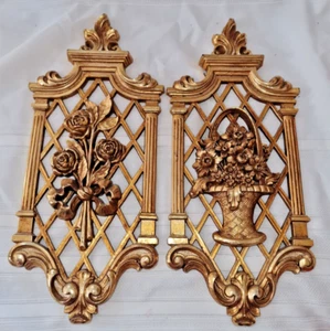 Vintage Homco Dart 7213 & 7212 MCM Hollywood Regency Retro Gold Wandtafeln  - Bild 1 von 7
