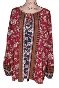 Westport - Beautiful Maroon Floral Long Sleeve Knit Tunic - Women's Size 3X - Picture 1 of 4