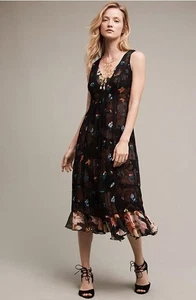 Anthropologie Floreat 2-teiliges Garten-Midikleid Gr. 2 mehrfarbig Blumenmuster neu Etikett 198 $ - Bild 1 von 8