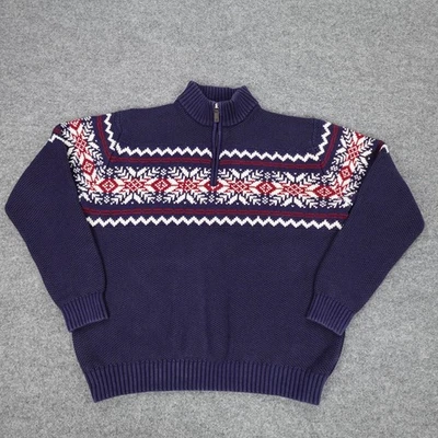 Suéter Izod Para Hombres 2XL Azul Marino Isla Justa Cuarto Cremallera Cuello Simulado Algodón Tejido Foto 1 de 4