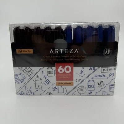 Nuevo Sellado Arteza 60 Premium Marcadores Permanentes Negro y Azul 60 Caja Punta Fina Foto 1 de 4