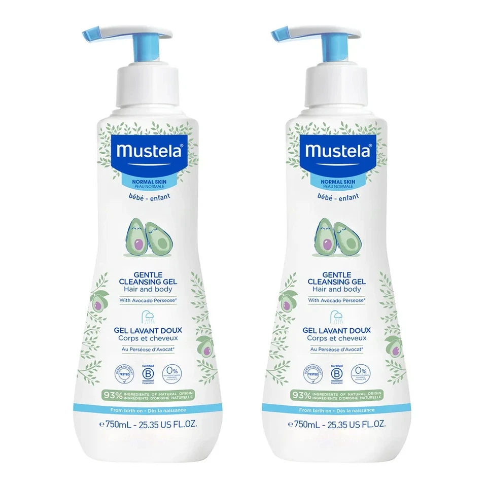 X 2 Mustela Baby Gentle Cleansing GEL Hair & Body Wash Natural Avocado 25.35 Oz