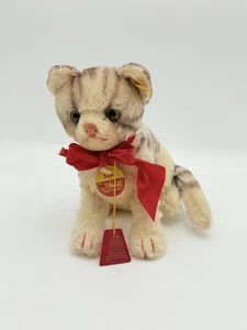 Steiff Susi Katze Plüsch Baby Kätzchen deutsches Spielzeug grüne Augen rotes Schleifenband 2780/22 - Bild 1 von 13
