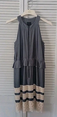 Vestido ANNA SUI de Encaje Sin Mangas Floral Encaje Denim Algodón Bordado 6 Cremallera Foto 1 de 4