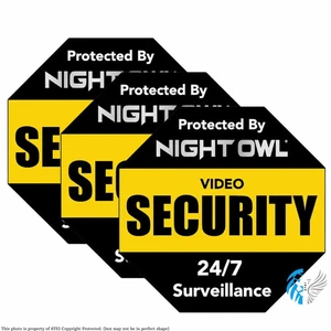 Lote de 3 calcomanías adhesivas para ventana de puerta de búho nocturno video monitoreo Protect Genuine™ - Imagen 1 de 5