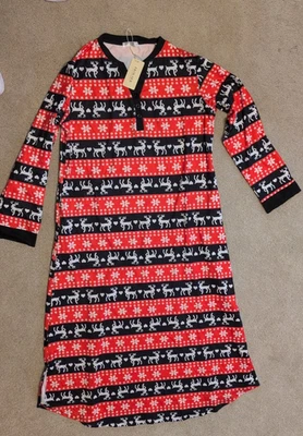 Maxi Camisón Largo Informal Para Mujer Ekouaer Mangas Largas Rojo/Negro Talla M - Nuevo con Etiquetas Foto 1 de 4