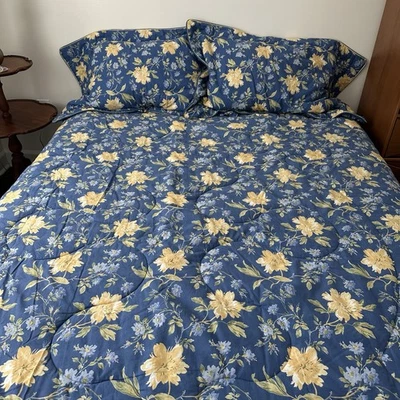 Juego de cama vintage Laura Ashley Emilie King edredón fundas azul amarillo floral Foto 1 de 4