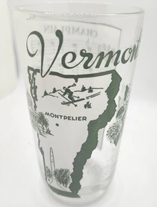 Vintage Nocciola Atlas VERMONT souvenir VERDE Mountain State Song Glass Champlain - Foto 1 di 9