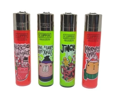 4x Clipper Christmas 5, Feuerzeug Reibradfeuerzeuge Neuheit, Frohe Weihnachten