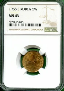 KOREA 1968 5 WON NGC MS 63 - Picture 1 of 2