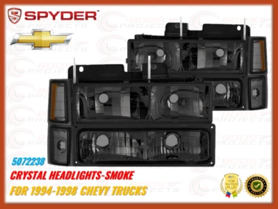 Faros de cristal automáticos Spyder-humo para camionetas Chevy 1994-1998 5072238 Foto 1 de 4