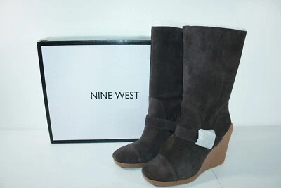 Nine West Women's Dark Brown Suede Mid Calf Wedge Boots Size 9.5 M NEW - Image 1 of 4
