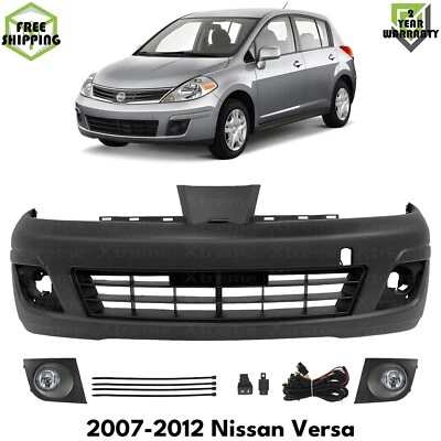 Front Bumper Cover Primed Plastic & Fog Lights Kit For 2007-2012 Nissan Versa Foto 1 de 4